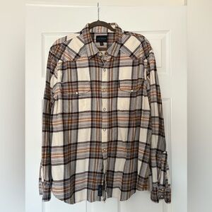 Lucky Brand Men's Checkered Shirt in Brown and Cream